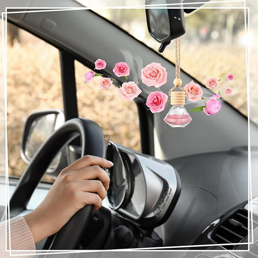 1 Pcs Car Air Freshener Hanging Bottle Empty Glass Perfume Diffuser Bottles Refillable Car Air Freshener Pendant Aromatherapy Fragrance Vials Ornament(Diamond)
