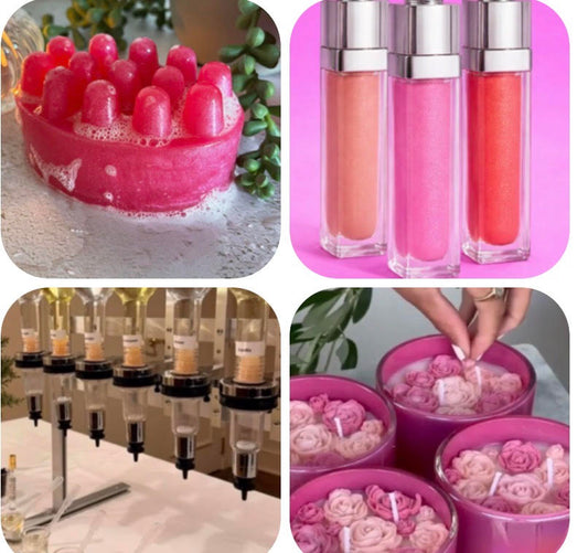 One  Candle –One  Lip Gloss & One  Melt-and-Pour Soap Bars & 1 perfume spray